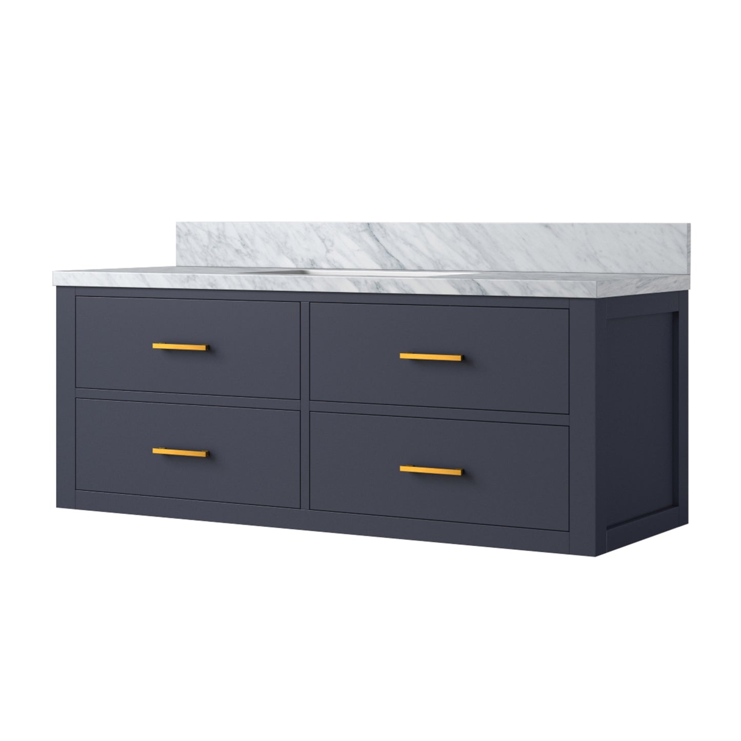 Blue Bathroom Vanity with Carrara Marble Top, 48" Wide