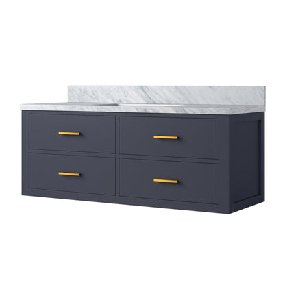 Blue Bathroom Vanity with Carrara Marble Top, 48" Wide