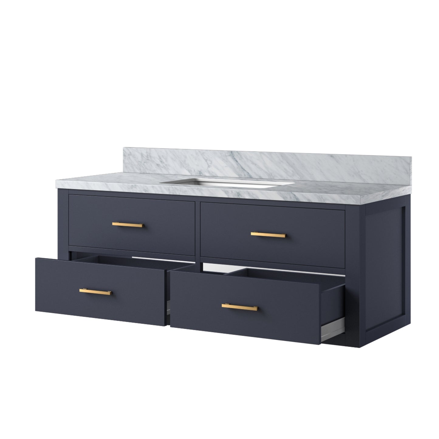 Blue Bathroom Vanity with Carrara Marble Top, 48" Wide