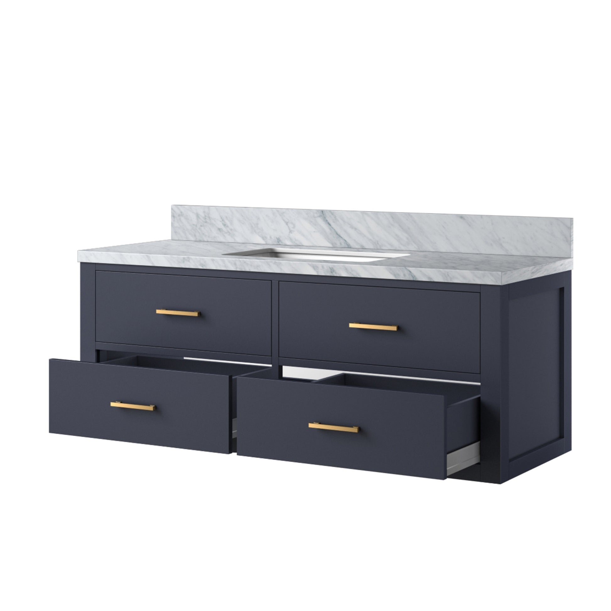 Blue Bathroom Vanity with Carrara Marble Top, 48" Wide