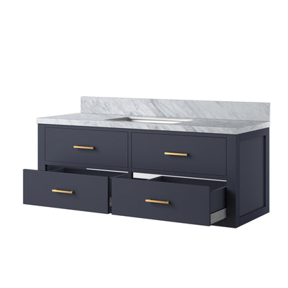 Blue Bathroom Vanity with Carrara Marble Top, 48" Wide