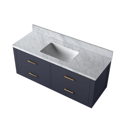 Blue Bathroom Vanity with Carrara Marble Top, 48" Wide