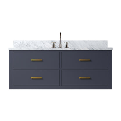 Blue Bathroom Vanity with Carrara Marble Top