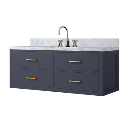 Blue Bathroom Vanity with Carrara Marble Top