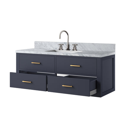 Blue Bathroom Vanity with Carrara Marble Top