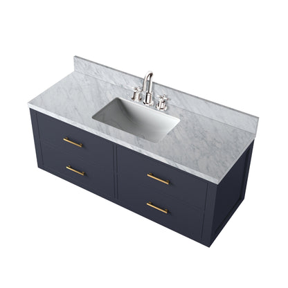 Blue Bathroom Vanity with Carrara Marble Top