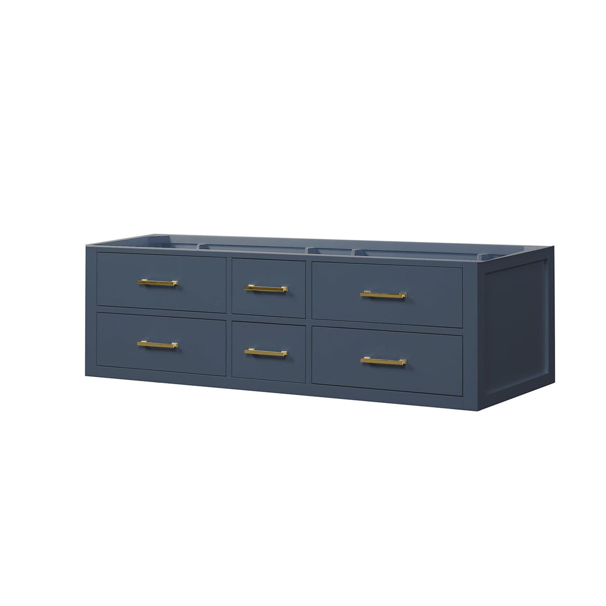 Midcentury Blue Wood Bath Vanity with Storage