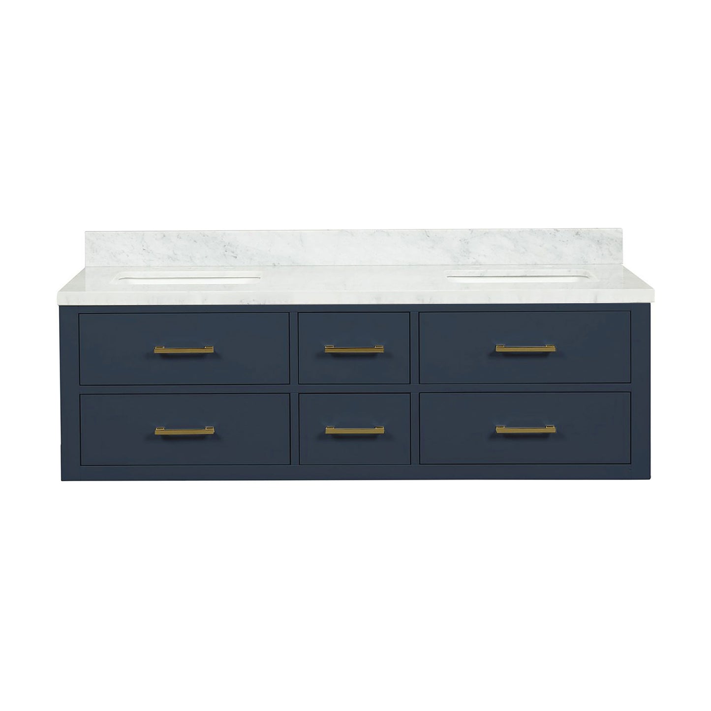 Blue Double Bath Vanity with Carrara Marble Top - 60" W for Bathroom