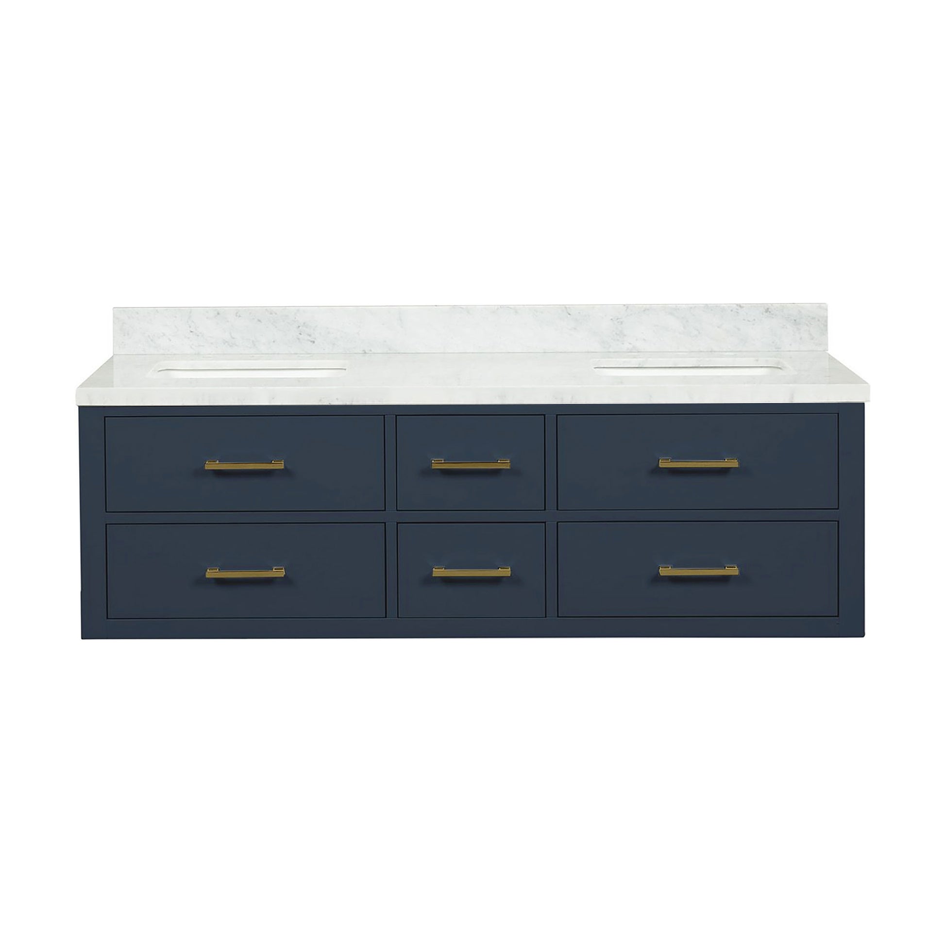 Blue Double Bath Vanity with Carrara Marble Top - 60" W for Bathroom