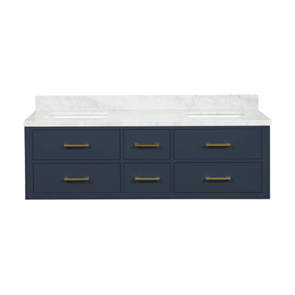 Blue Double Bath Vanity with Carrara Marble Top - 60" W for Bathroom