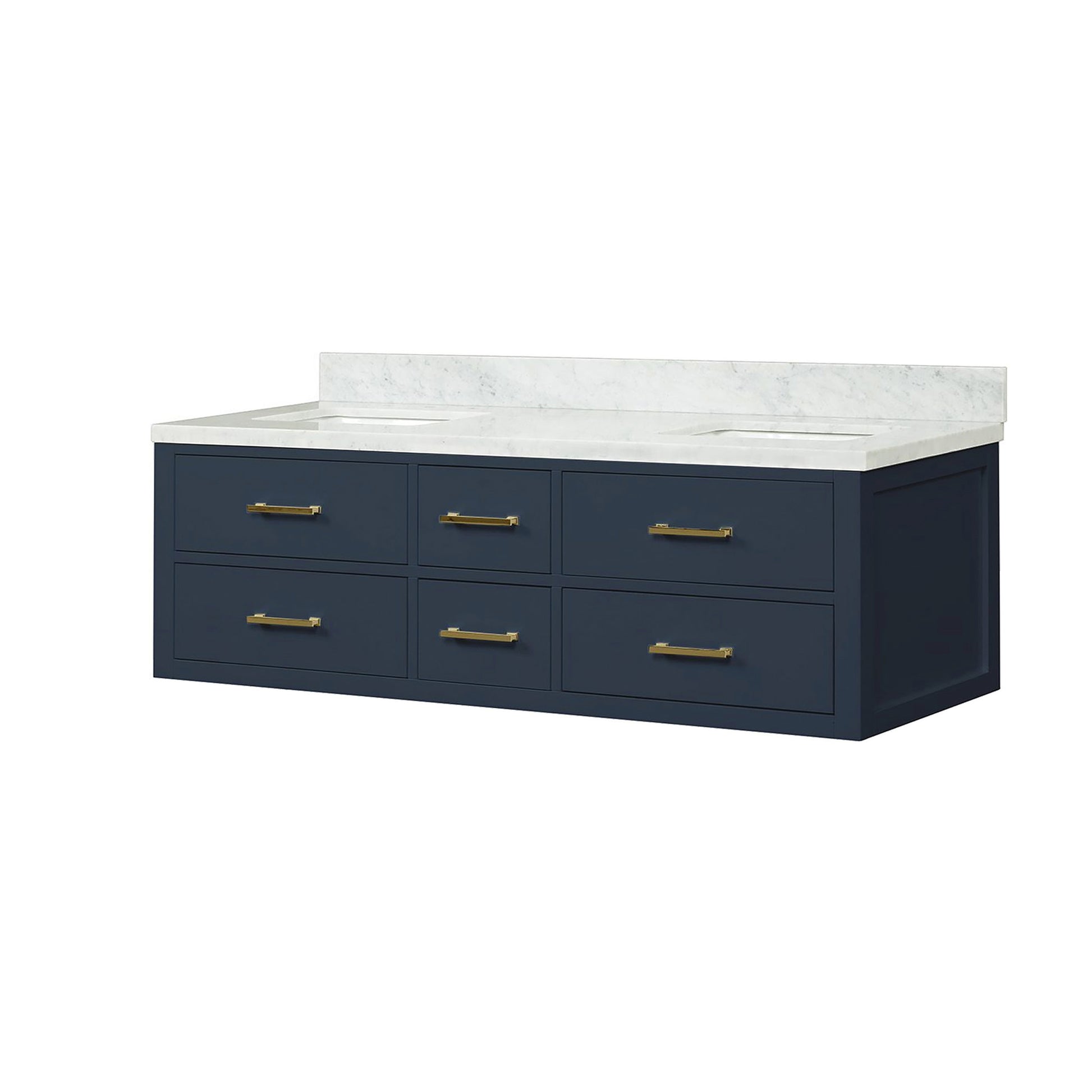 Blue Double Bath Vanity with Carrara Marble Top - 60" W for Bathroom