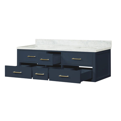 Blue Double Bath Vanity with Carrara Marble Top - 60" W for Bathroom