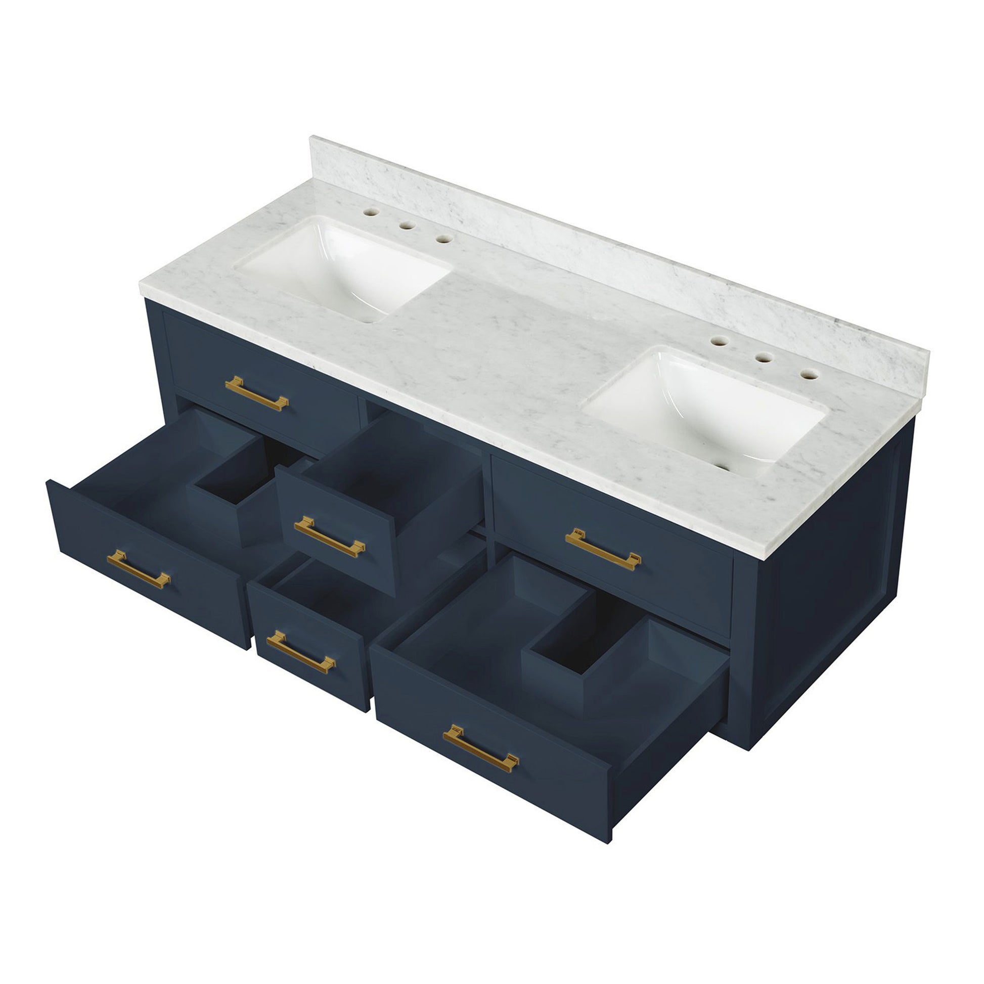 Blue Double Bath Vanity with Carrara Marble Top - 60" W for Bathroom
