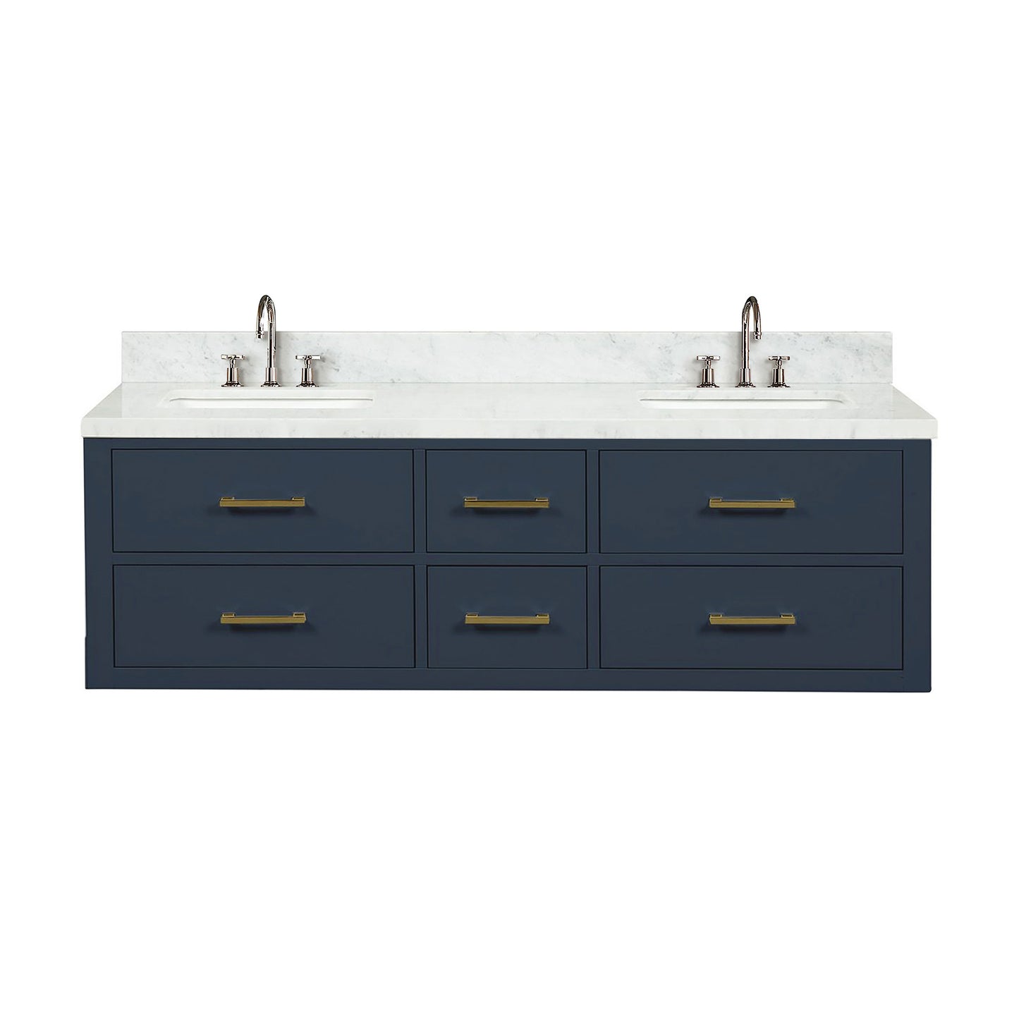 Blue Double Bath Vanity with Carrara Marble Top & Faucet