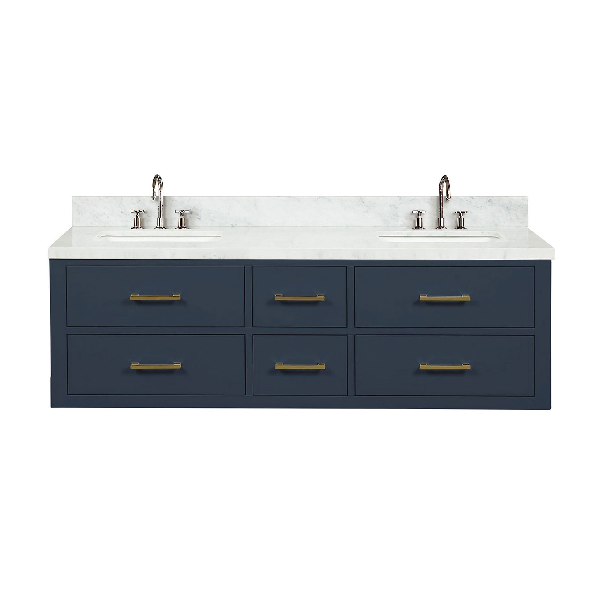 Blue Double Bath Vanity with Carrara Marble Top & Faucet