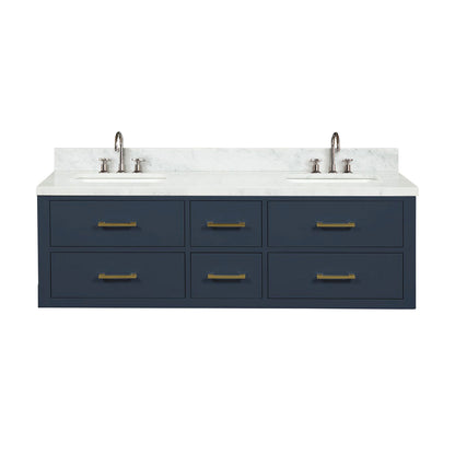 Blue Double Bath Vanity with Carrara Marble Top & Faucet