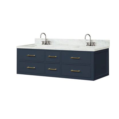 Blue Double Bath Vanity with Carrara Marble Top & Faucet