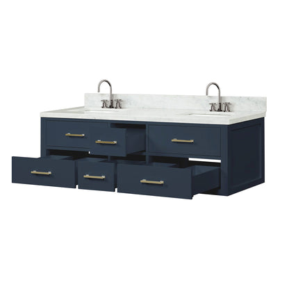Blue Double Bath Vanity with Carrara Marble Top & Faucet