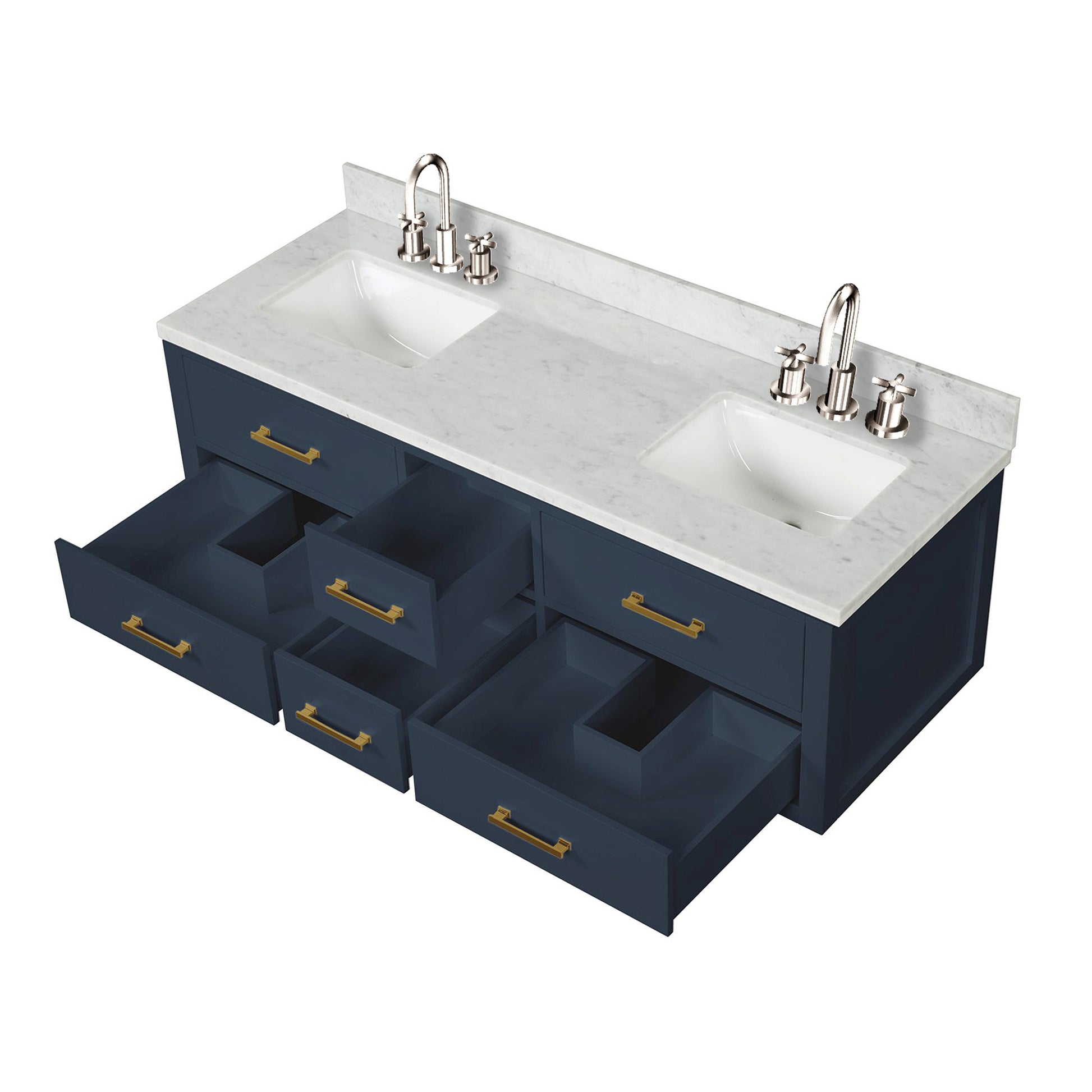 Blue Double Bath Vanity with Carrara Marble Top & Faucet