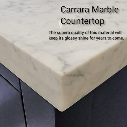 Blue Double Bath Vanity with Carrara Marble Top & Faucet