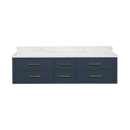 Blue 72-inch Bathroom Vanity with Carrara Marble Top