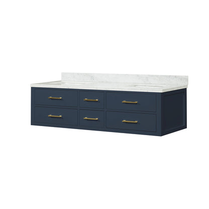 Blue 72-inch Bathroom Vanity with Carrara Marble Top