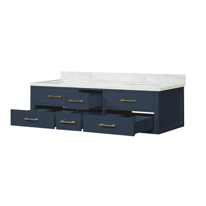 Blue 72-inch Bathroom Vanity with Carrara Marble Top