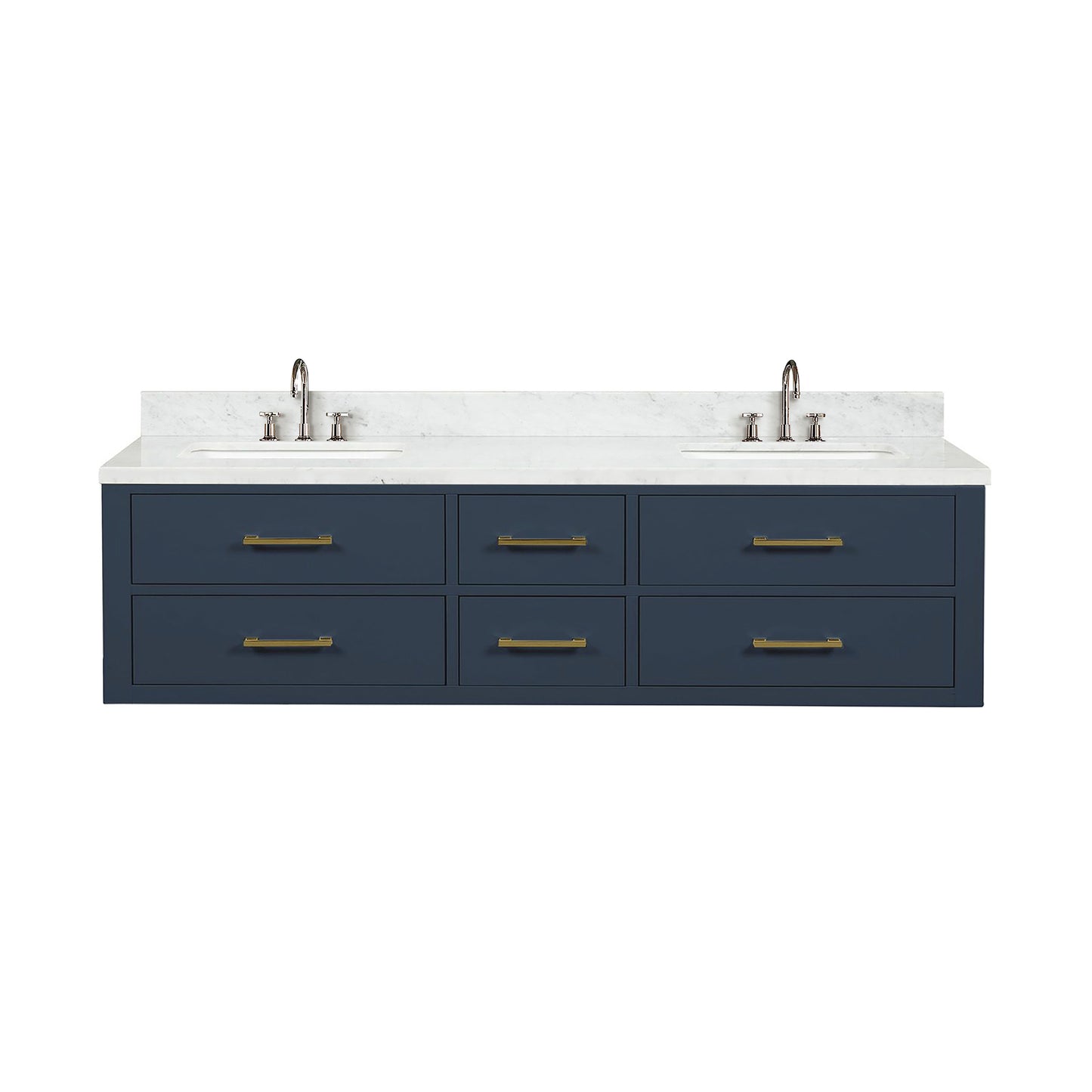 Blue Double Bath Vanity with Carrara Marble Top & Faucet