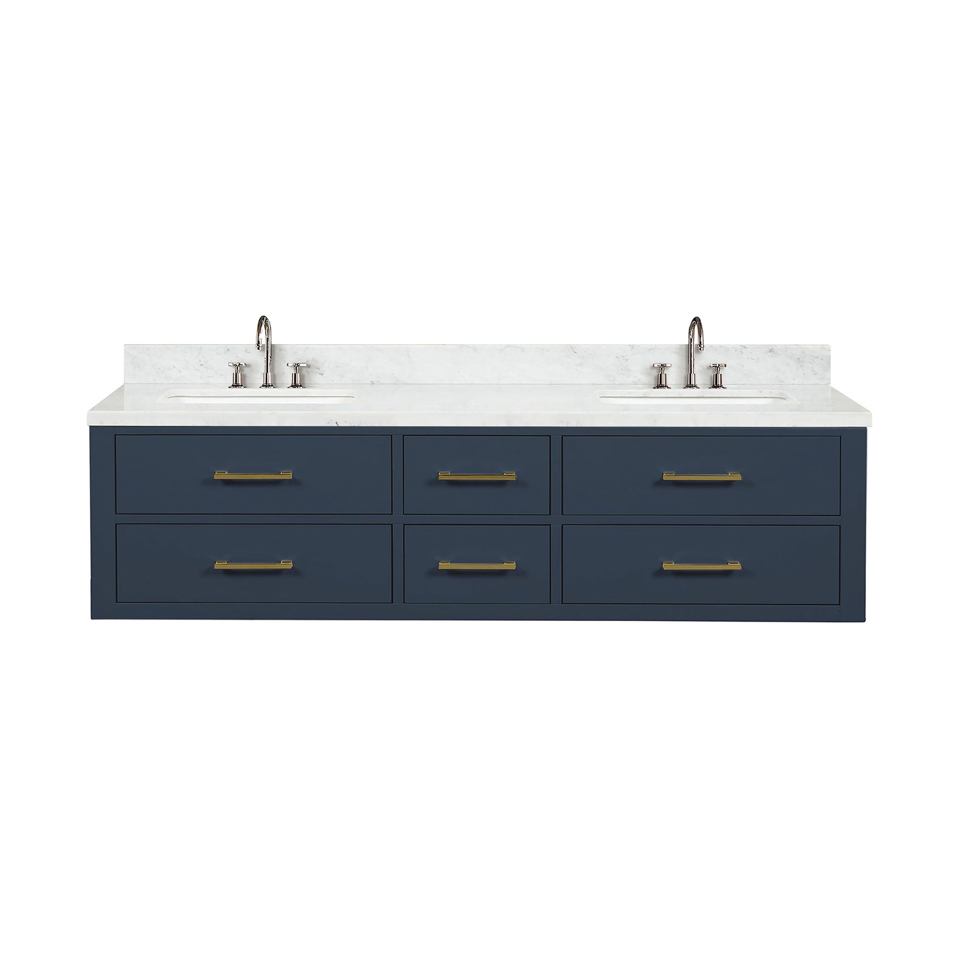 Blue Double Bath Vanity with Carrara Marble Top & Faucet