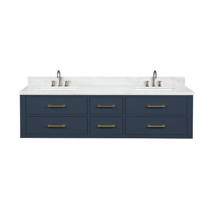 Blue Double Bath Vanity with Carrara Marble Top & Faucet