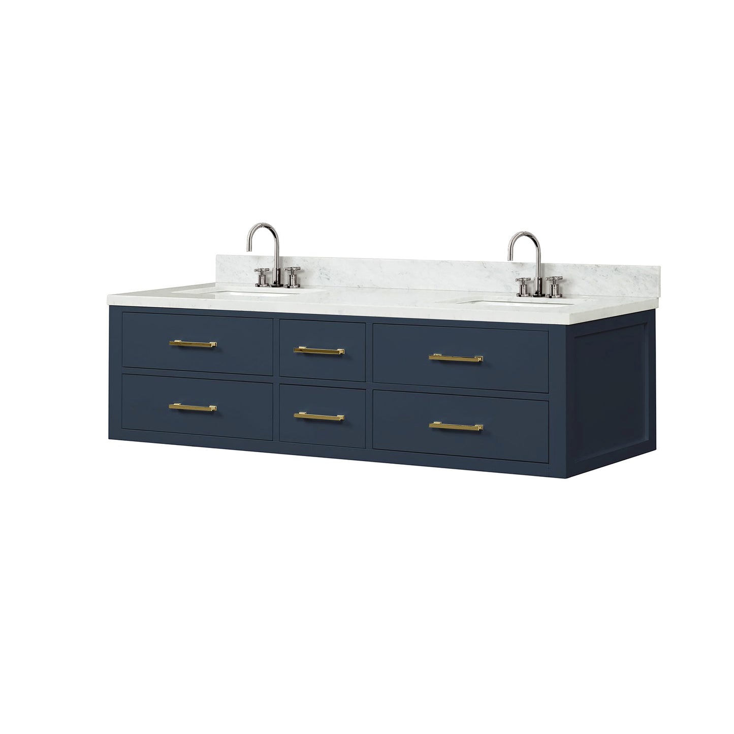 Blue Double Bath Vanity with Carrara Marble Top & Faucet