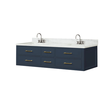 Blue Double Bath Vanity with Carrara Marble Top & Faucet