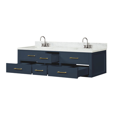 Blue Double Bath Vanity with Carrara Marble Top & Faucet