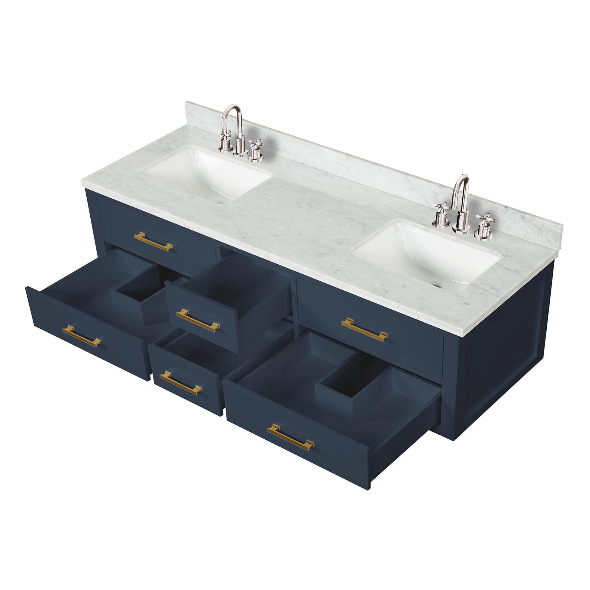 Blue Double Bath Vanity with Carrara Marble Top & Faucet
