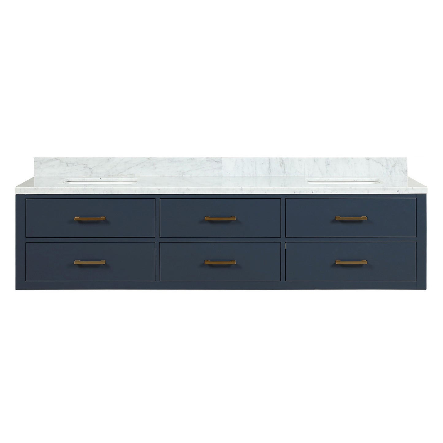 Blue Double Bathroom Vanity with Carrara Marble Top