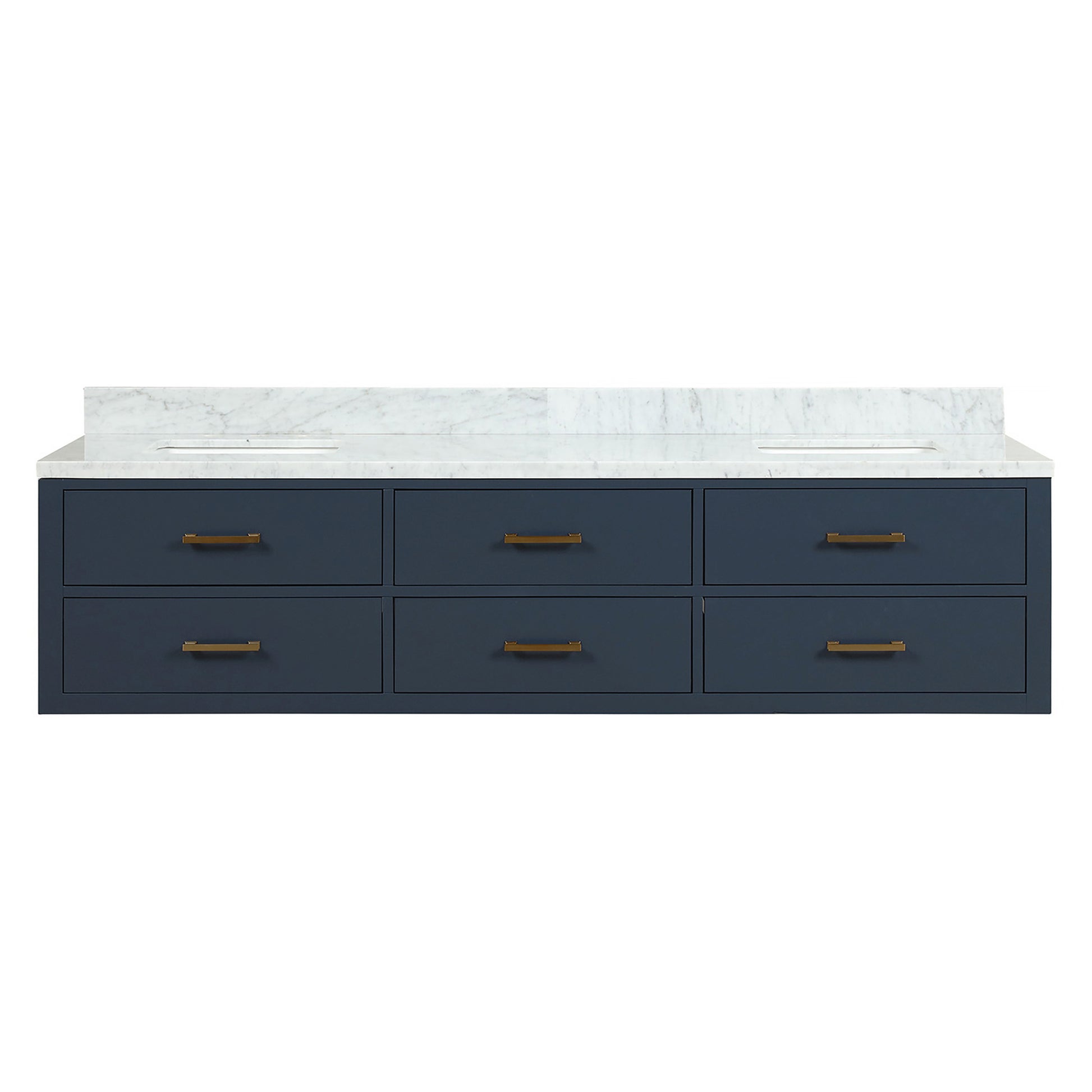 Blue Double Bathroom Vanity with Carrara Marble Top