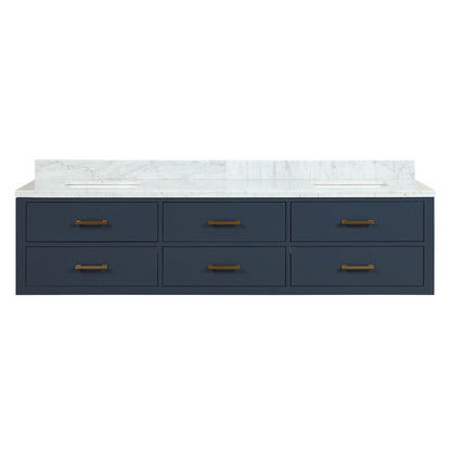 Blue Double Bathroom Vanity with Carrara Marble Top