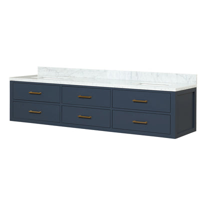 Blue Double Bathroom Vanity with Carrara Marble Top