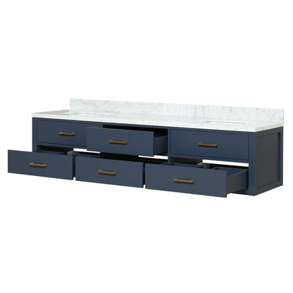 Blue Double Bathroom Vanity with Carrara Marble Top