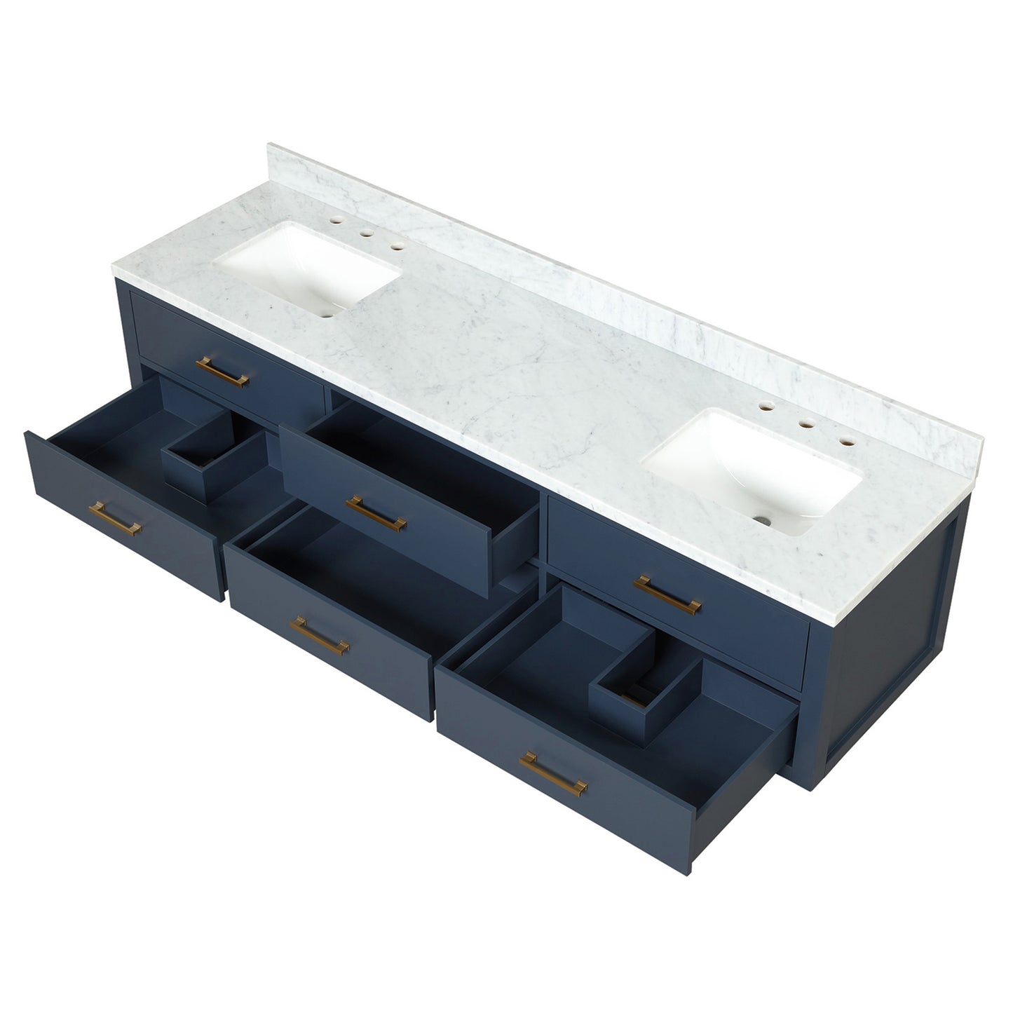 Blue Double Bathroom Vanity with Carrara Marble Top