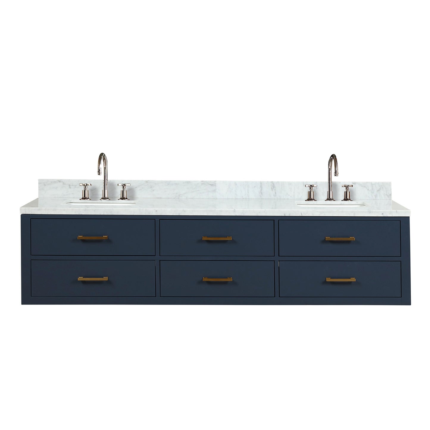 Blue Double Bath Vanity with Carrara Marble Top & Faucet