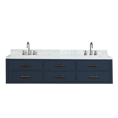 Blue Double Bath Vanity with Carrara Marble Top & Faucet