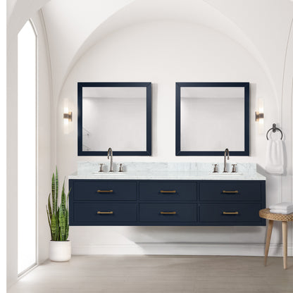 Blue Double Bath Vanity with Carrara Marble Top & Faucet