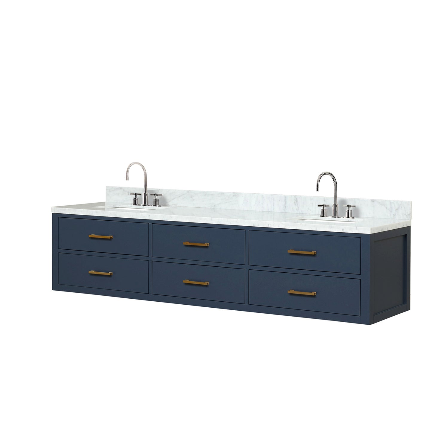 Blue Double Bath Vanity with Carrara Marble Top & Faucet