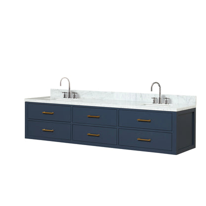 Blue Double Bath Vanity with Carrara Marble Top & Faucet
