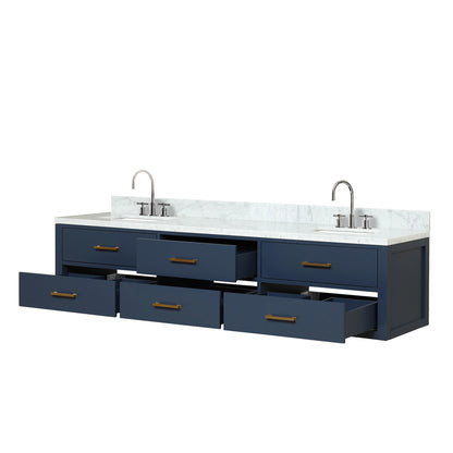 Blue Double Bath Vanity with Carrara Marble Top & Faucet
