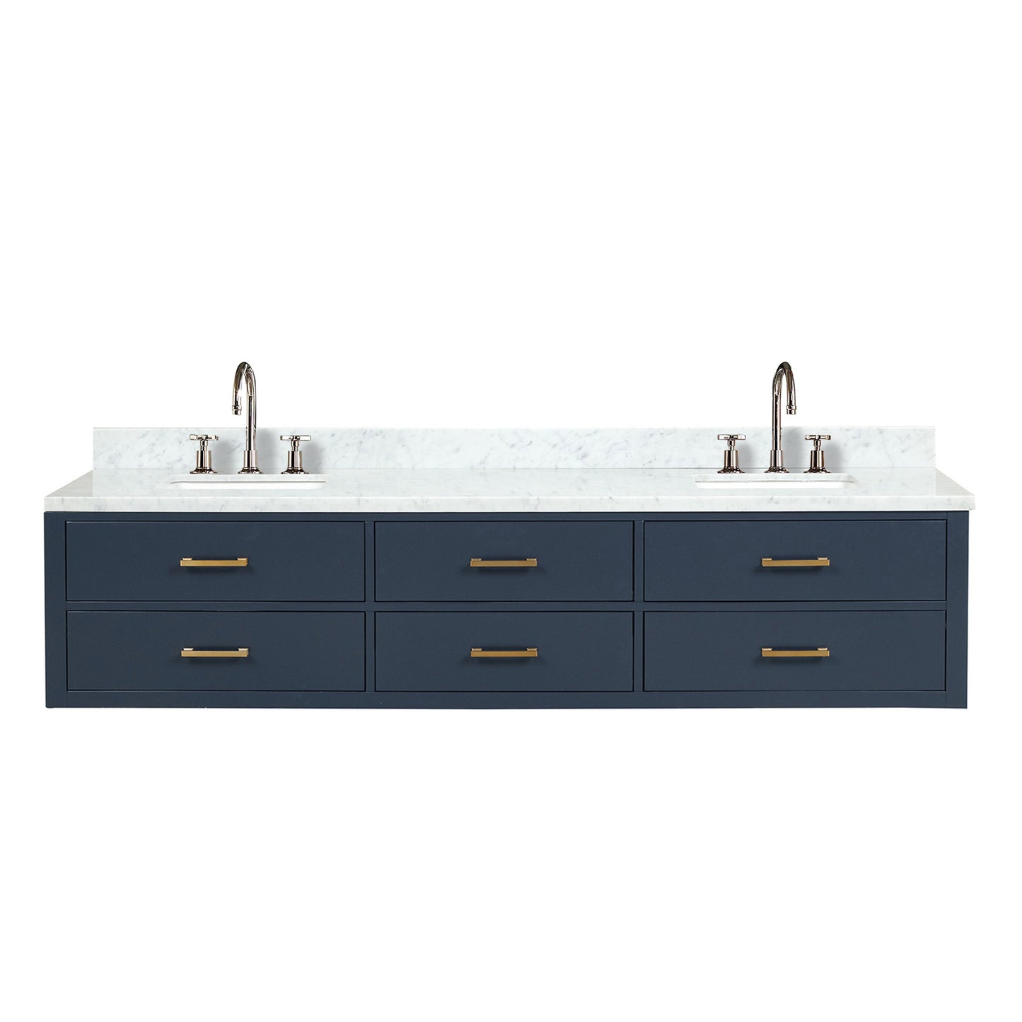 Blue Double Bathroom Vanity with Carrara Marble Top