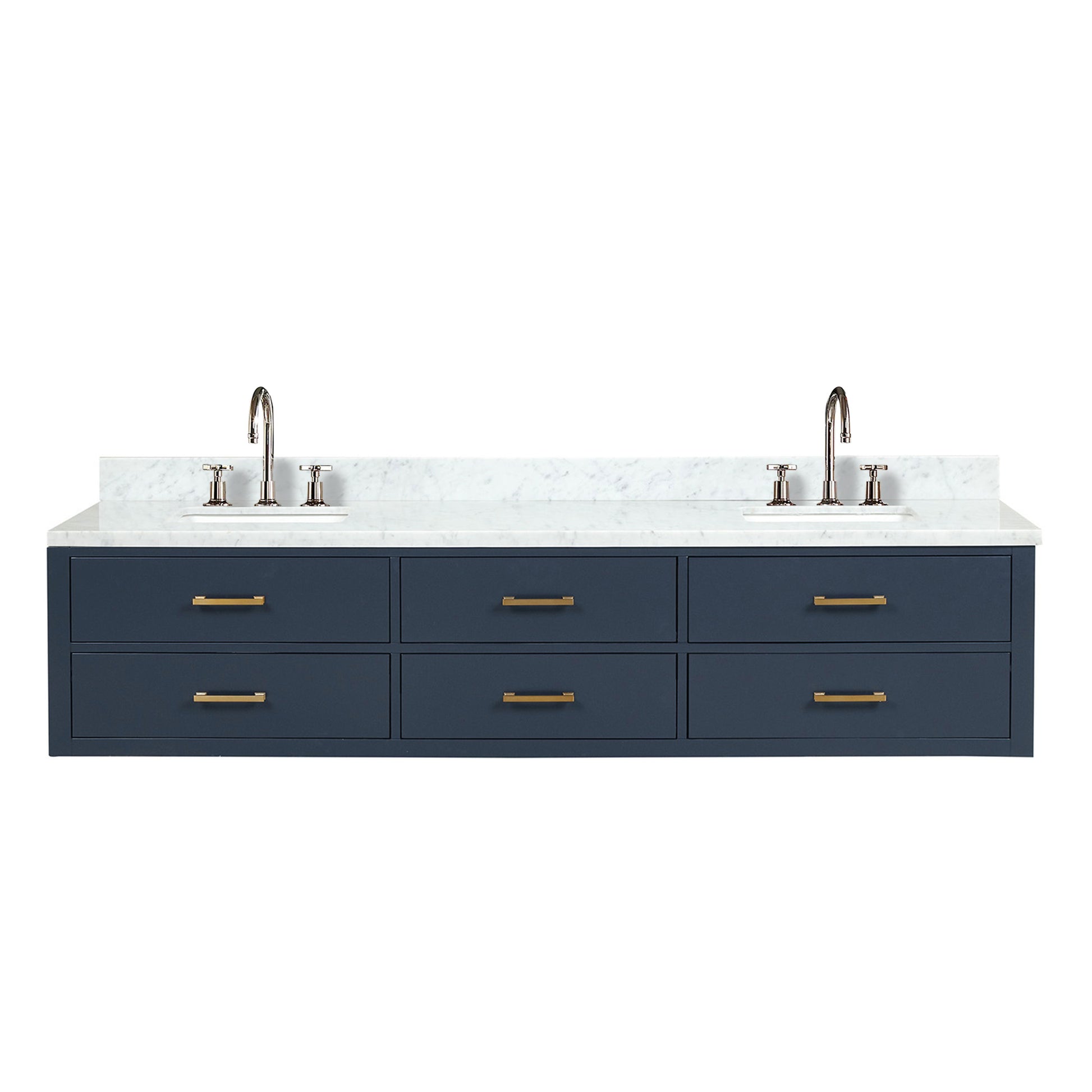 Blue Double Bathroom Vanity with Carrara Marble Top