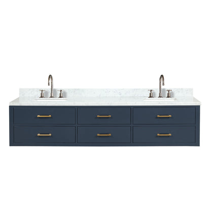 Blue Double Bathroom Vanity with Carrara Marble Top