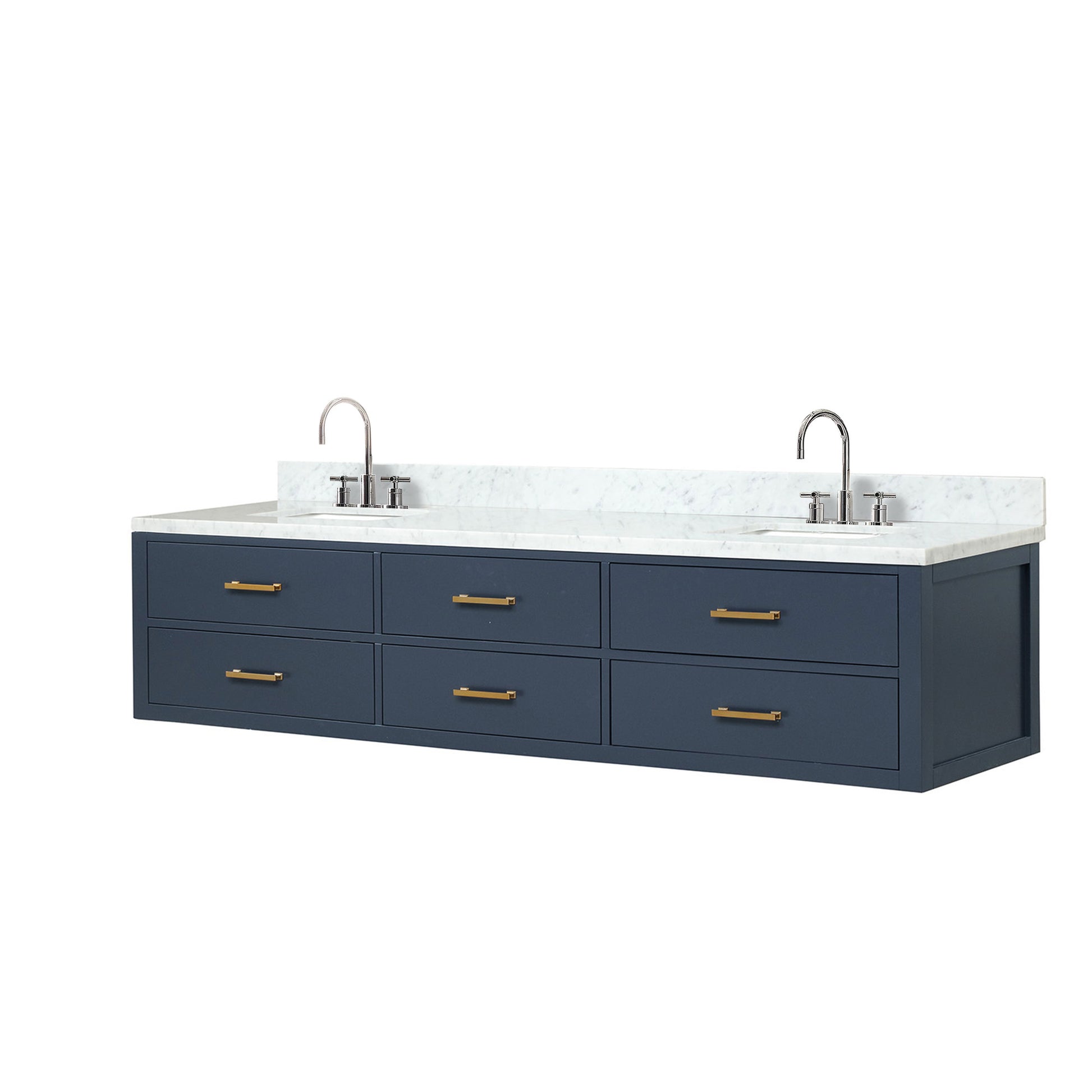 Blue Double Bathroom Vanity with Carrara Marble Top